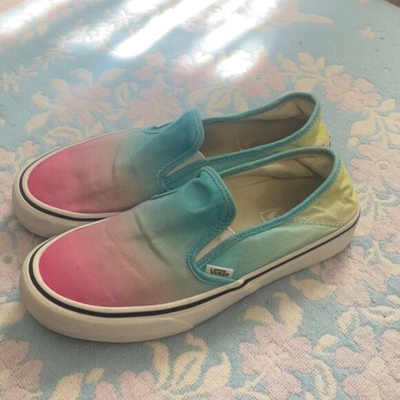 VANS Rainbow Cotton Slip On Sneakers Sz 7.5 - Picture 2 of 10